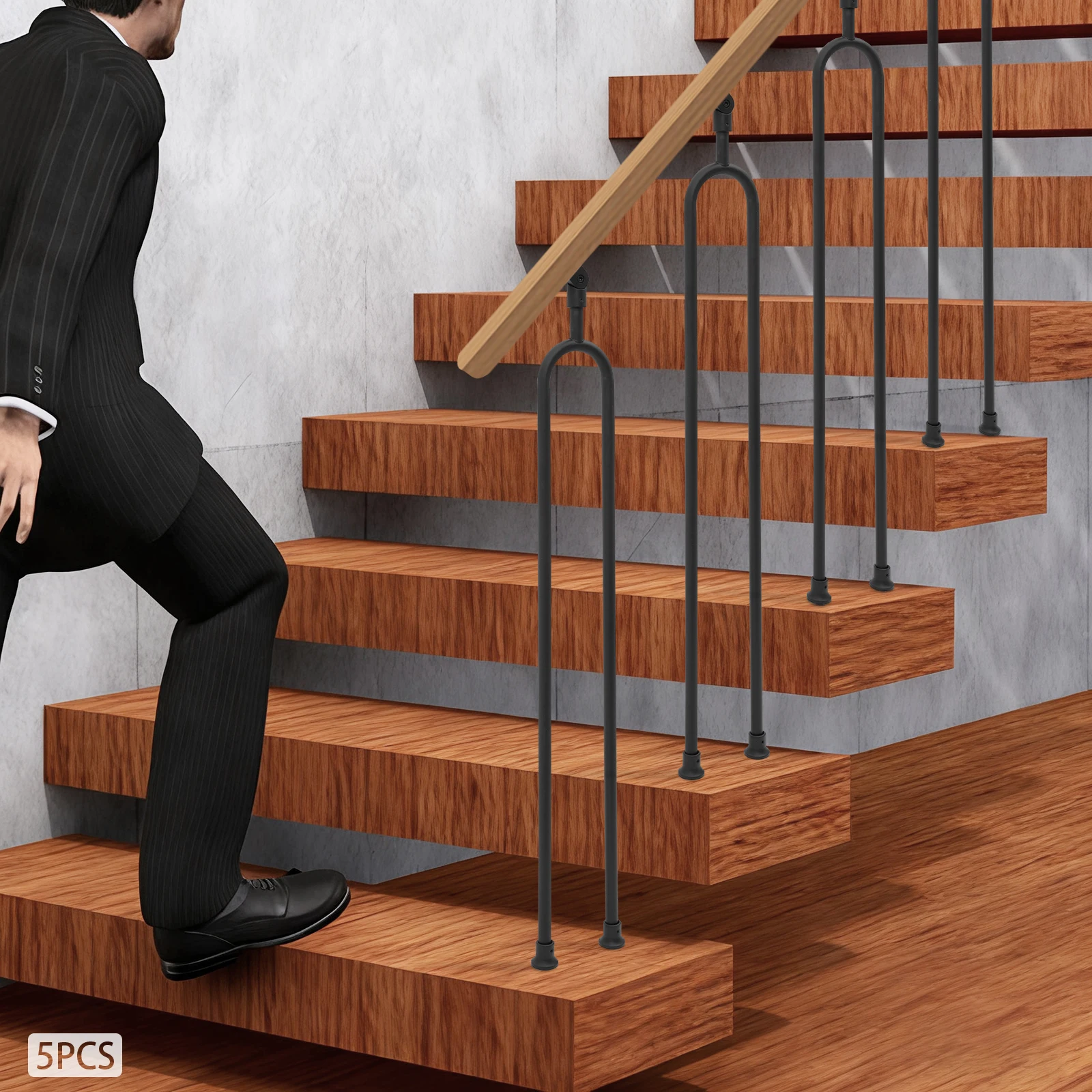 5 قطعة الحديد الأسود 101 سنتيمتر U على شكل درج العمود قابل للتعديل سقف قوس درابزين دعم العمود #1