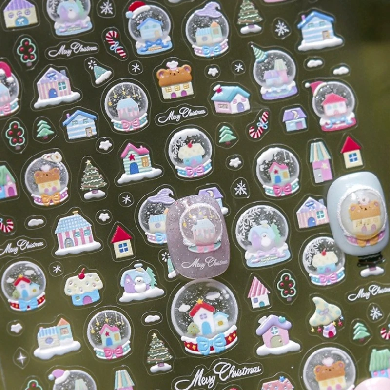 

Crystal Ball House Cloud Pine Snowflake Mushroom Star Christmas Tree Santa Claus Snowman Garland Bowknot Nail Art Stickers Decal