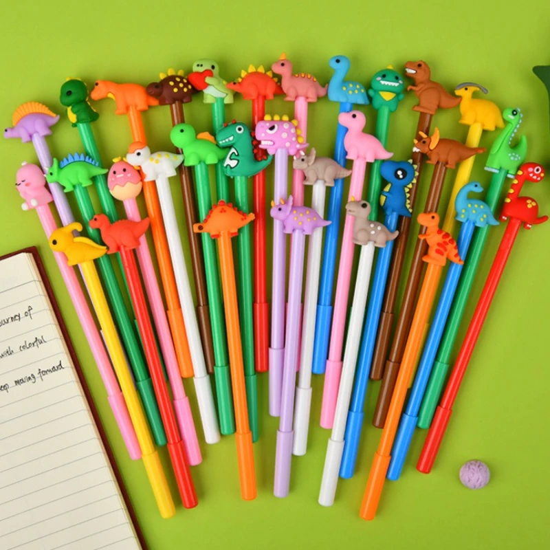 5-35PCS Plastic Gel Pen Cartoon Dinosaur Soft Rubber Head 3D Animal Cute Stationery for Students School Office Gift