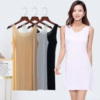 Seamless Full Slips Women Petticoat Underskirt Plus Size Sexy V/U Neck Sleeveless Ice Silk Ultra Thin Dresses Women Fashion Ootd