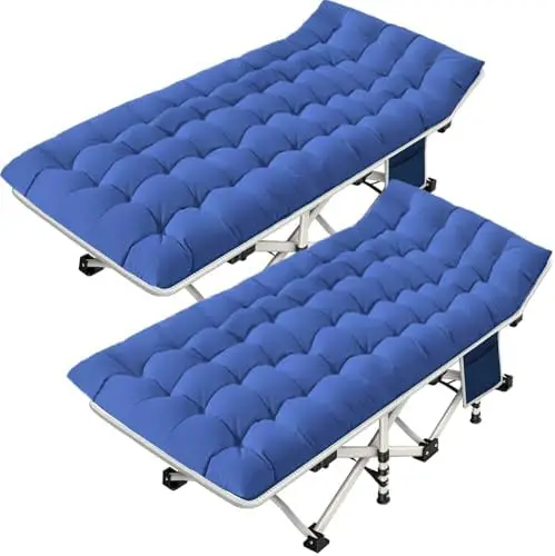 2 Pack Camping Cot with Mattress Comfortable Cot Bed Folding Cot Heavy Duty Cots for Sleeping with Carry Bag for Adults