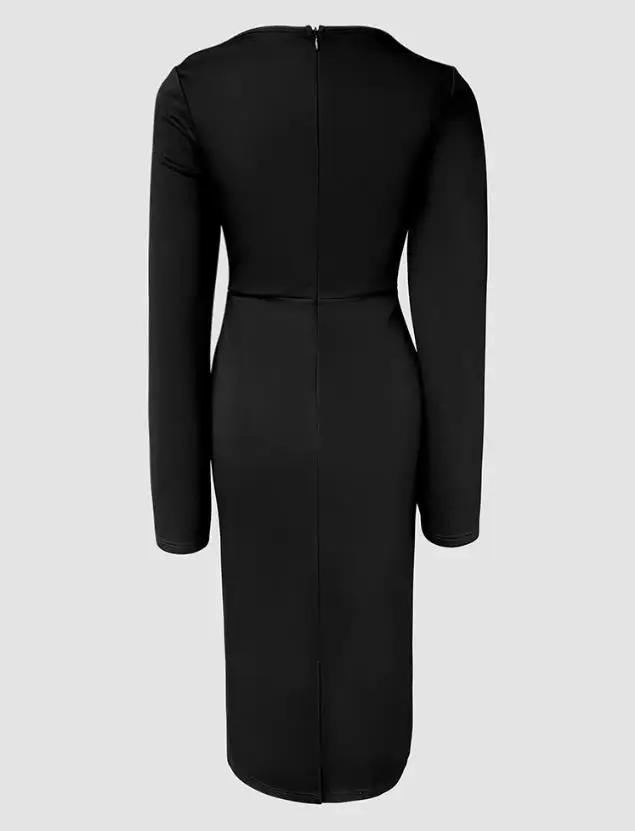 

Women Dresses Asymmetrical Neck Lace Long Sleeve with Split Sleeve Overlay Party Dress Slim Zipper Back Slit Commuting Dresses