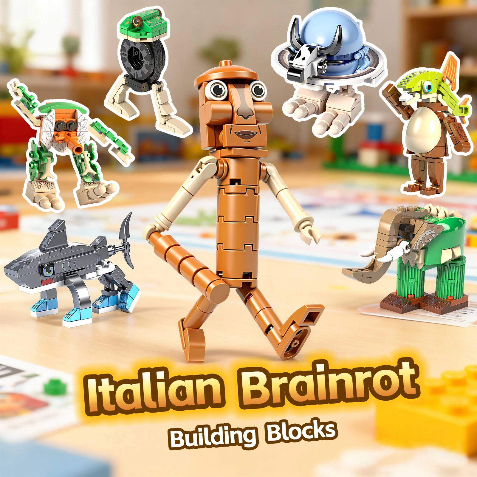 Italian Brainrot Blocks Building Blocks Tung Sahur Trararello Talla Model Splicing Building Figures Educational Toys 8 Types