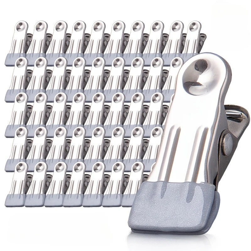 20PCS Heavy Duty Stainless Steel Laundry Clips Soft Rubber Tip Multi-purpose Pegs For Clothes Photos Curtain Household Storage
