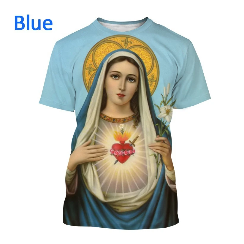 Summer Fashion Christian Mother of God Virgin Mary 3D Printing T-Shirt Unisex Casual Street Faith Style Short Sleeved Tees Tops