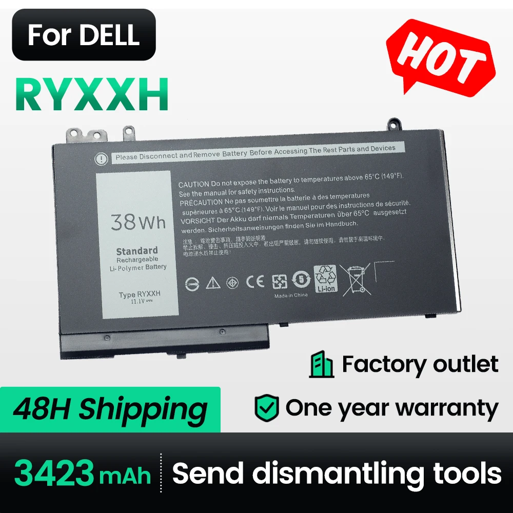 

Keyuan RYXXH 38WH 5000 11 Laptop Battery For Dell 3150|3160|3550 Latitude 12 E5250|E5450|E5550 notebook 9P4D2