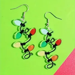 Colorful Christmas Lights Design Dangle Earrings Simple Elegant Style Acrylic Jewelry Adorable Christmas Party Ear Ornaments