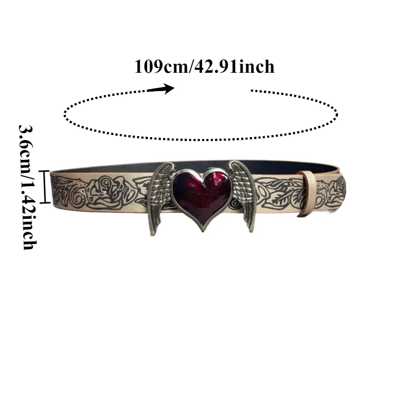 Fashionable Retro Punk-Style Embossed Heart-and-Wings Women’s Belt TrendyEdgy Versatile and Exquisite Niche Accessory Belt