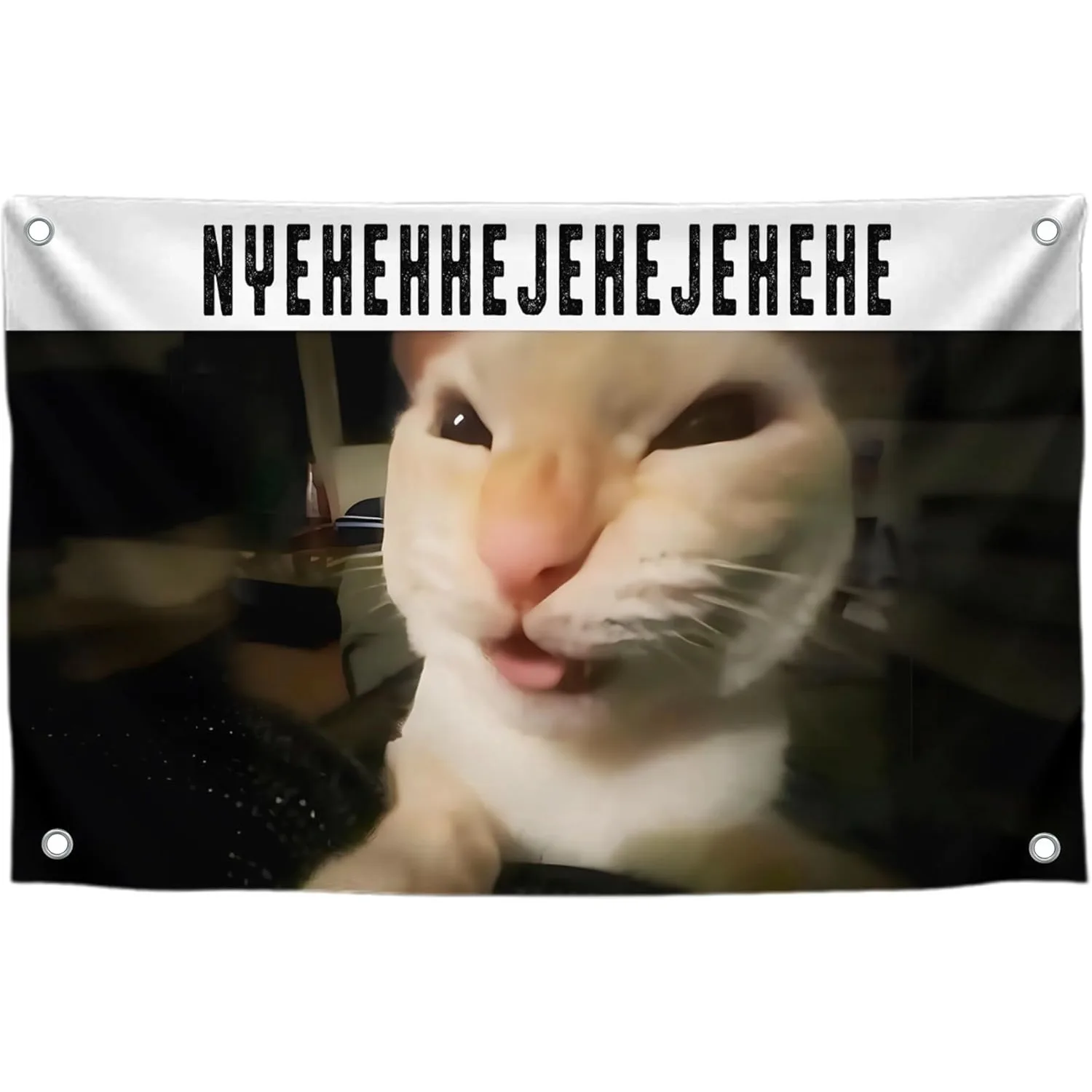 Funny Cat Meme Flag – 3x5ft w/ 4 Metal Grommets for Indoor Outdoor Dorm Classroom Decor