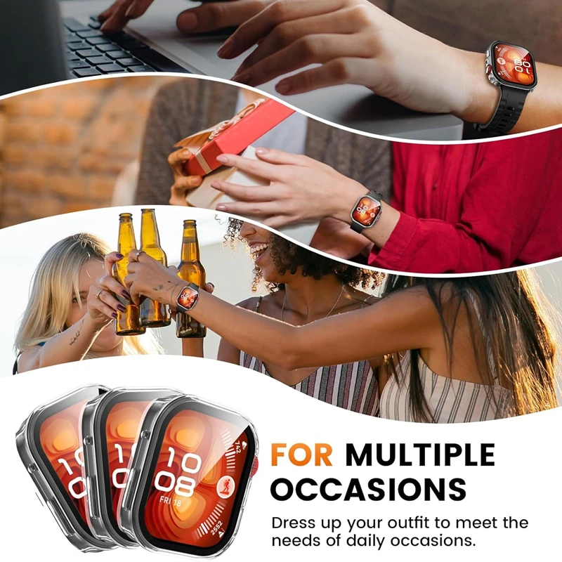 Huawei Watch Fit 3/4/4 Pro用強化ガラス+ケース、スクリーンプロテクターフレームバンパーカバー、Huawei Watch Fitシリーズ3 4 4Proケース