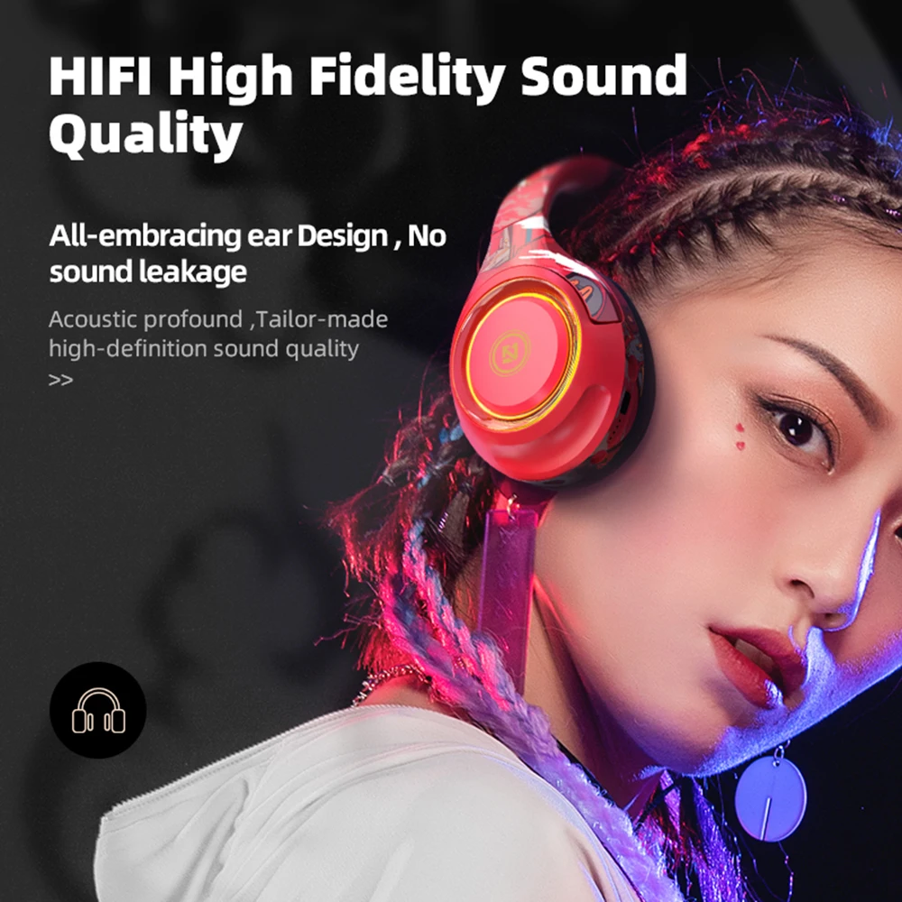 Tecsire Bluetooth Headphones Wireless Headset Over Ear HiFi Bass Stereo Support AUX Micro SD Card