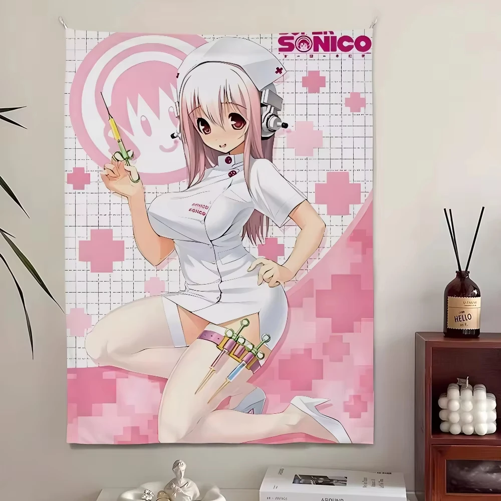 Tapiz de anime de enfermera - Diseño de cruz y jeringa rosas, decoración de pared para dormitorio o sala de cosplay Otaku