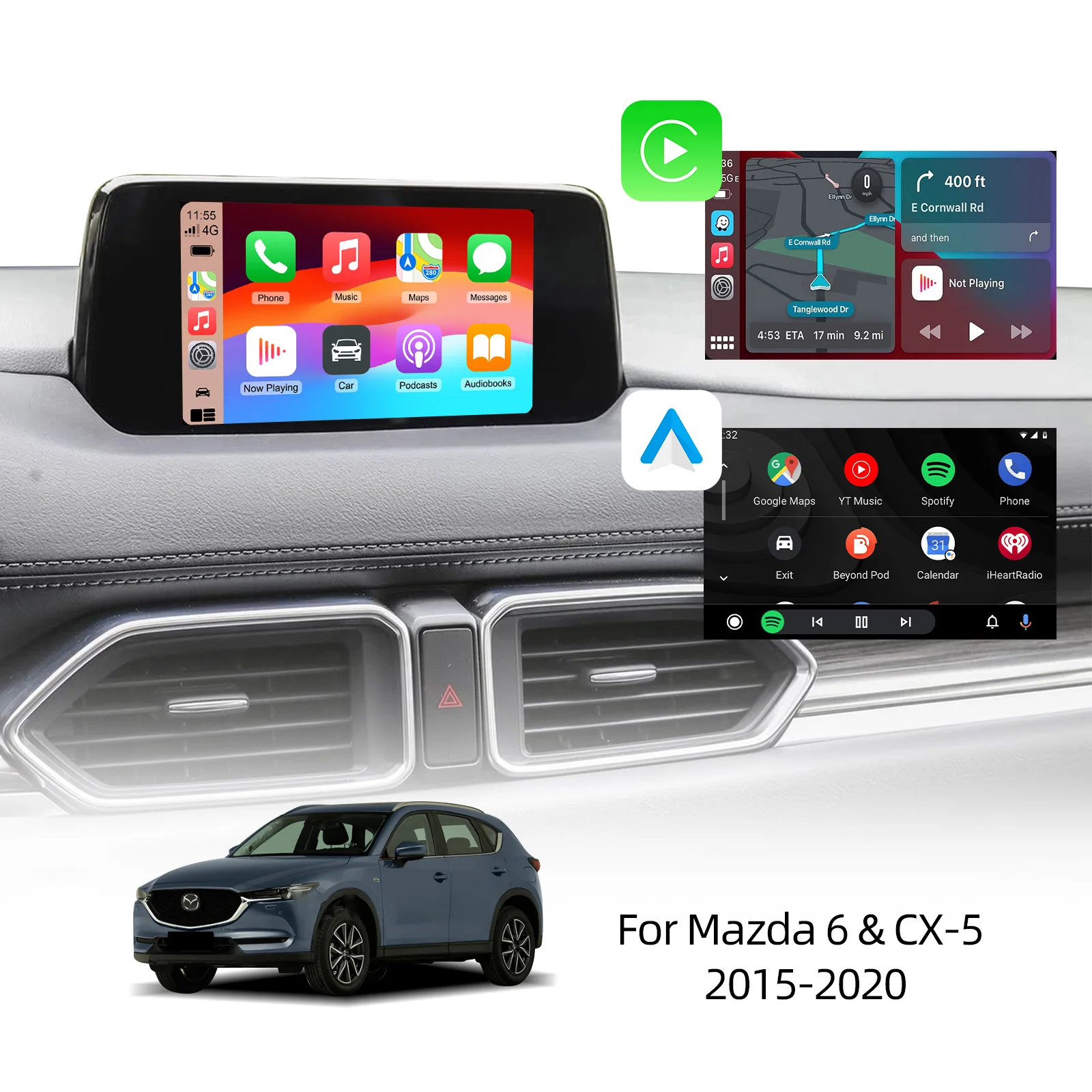 EzoneTronics OEM Hub Retrofit Kit For MZD Connect System Compatible with Mazda 2/3/6/CX3/CX5/CX9/Fit for Carplay & Android Auto