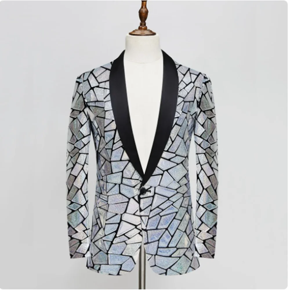 

Mirrors Sequins Jacket Male Singer Stage Costume Party Banquet Festival Clothing Adult Suit Nightclub Gogo Dancer Wear