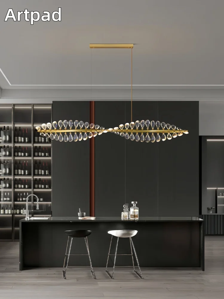 

Скандинавская полностью медная потолочная люстра, современный роскошный длинный подвесной светильник для столовой, кухни, бара, кабинета, светодиодные подвесные светильники