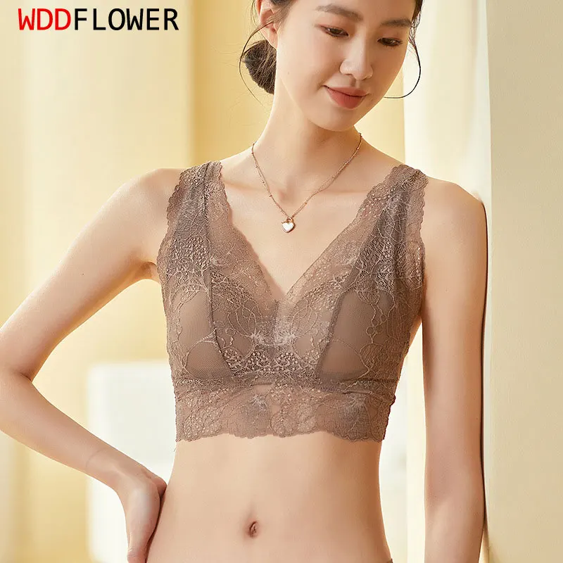 Women Silk Bra 100% Silk Lining with Full Lace Outside Thin Type Padded Wireless Bra Bralette Black White S M L TG211