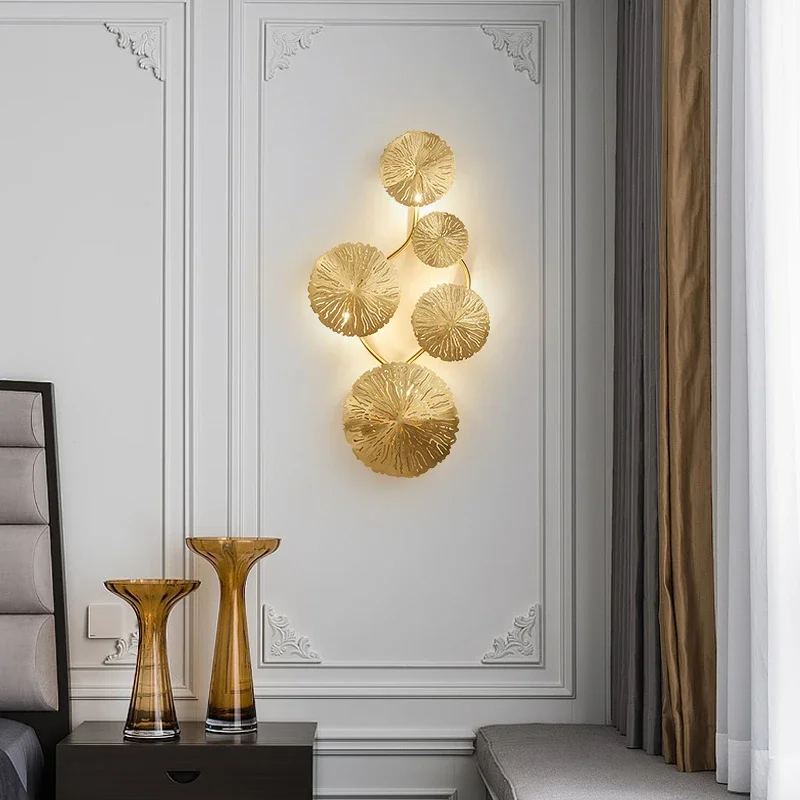 Imagem -03 - Modern Led Gold Lotus Folha Parede Luz Luxo Copper Decor Lâmpada Luminária para Sala de Estar Quarto Casa Criativa Novo 2024