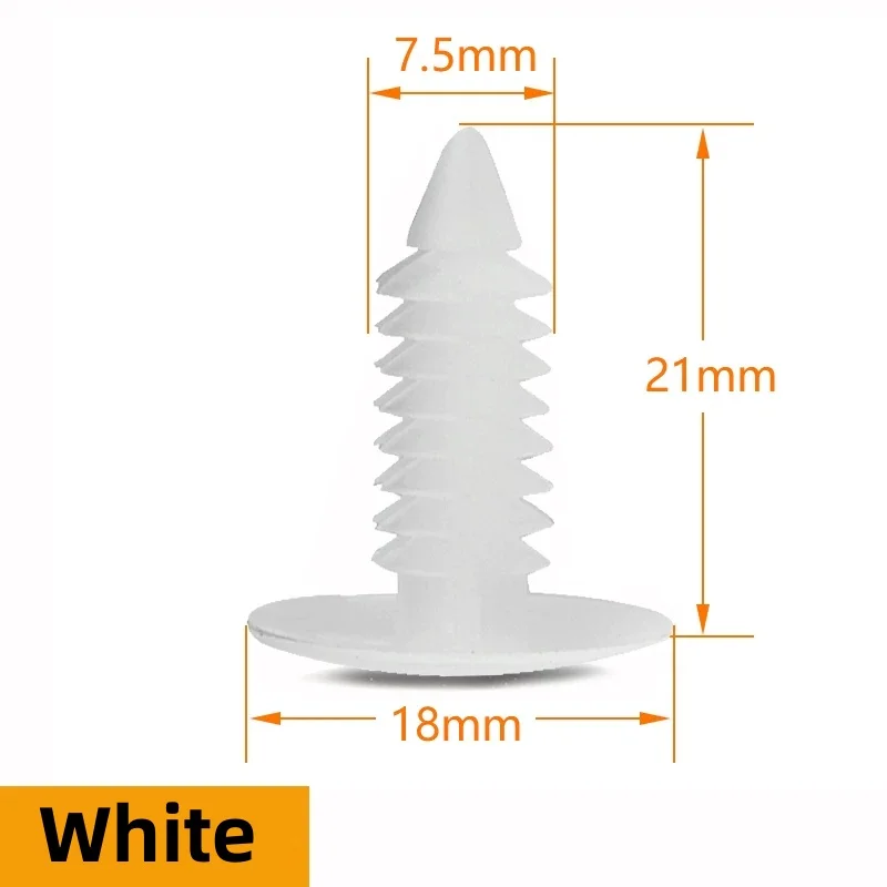 7.5mm Black White Nylon Auto Fastener Car Clips Fender Bumper Shield Retainer Plastic Rivet