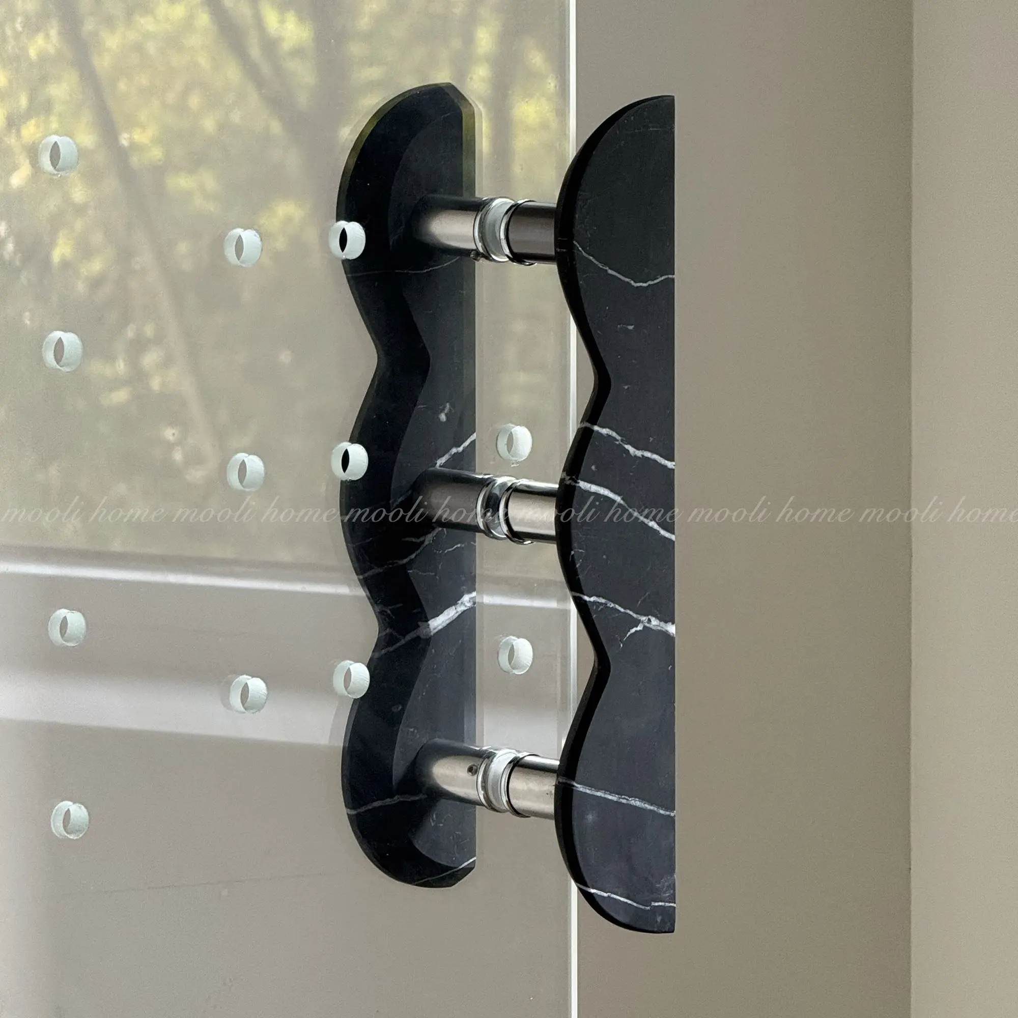 

High End Glass Door Marble Wavy Handle Marble Bathroom Pull Luxury Designer for Hotel Cafe