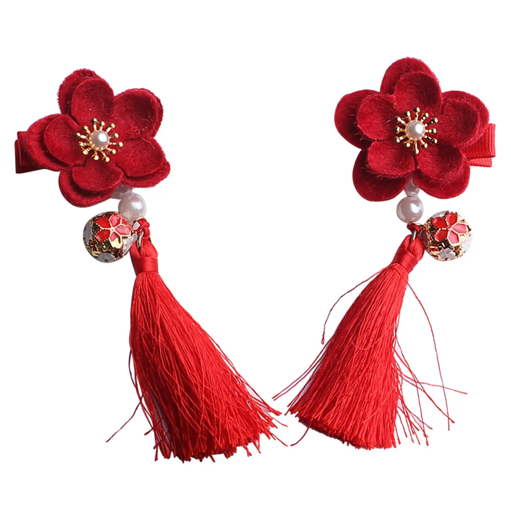 

Flower Hair Clips Chinese Style Accessories for Girls Hairpin Barrettes Tassel Decorations Cosplay Wedding Party Daily Use Kids