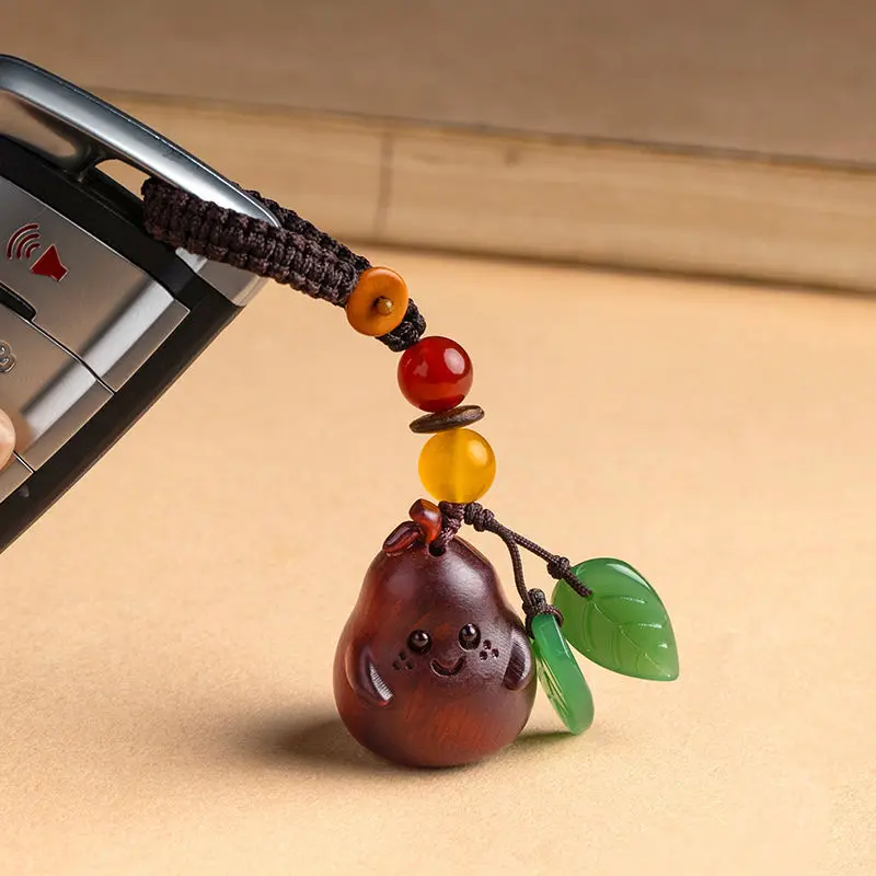 Sandalwood Pear Detachable Couple Car Keychain with Cute Phone Lanyard Unisex Bohemian Style Charm Daily Carry Gift for Him Her