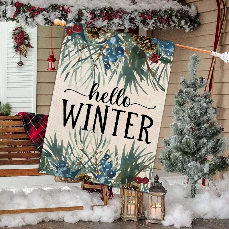 VIKAMA Merry Christmas New Year Garden Flag, Poinsettias Holly Berry Outdoor Yard Hanging Decor, Outdoor Decor