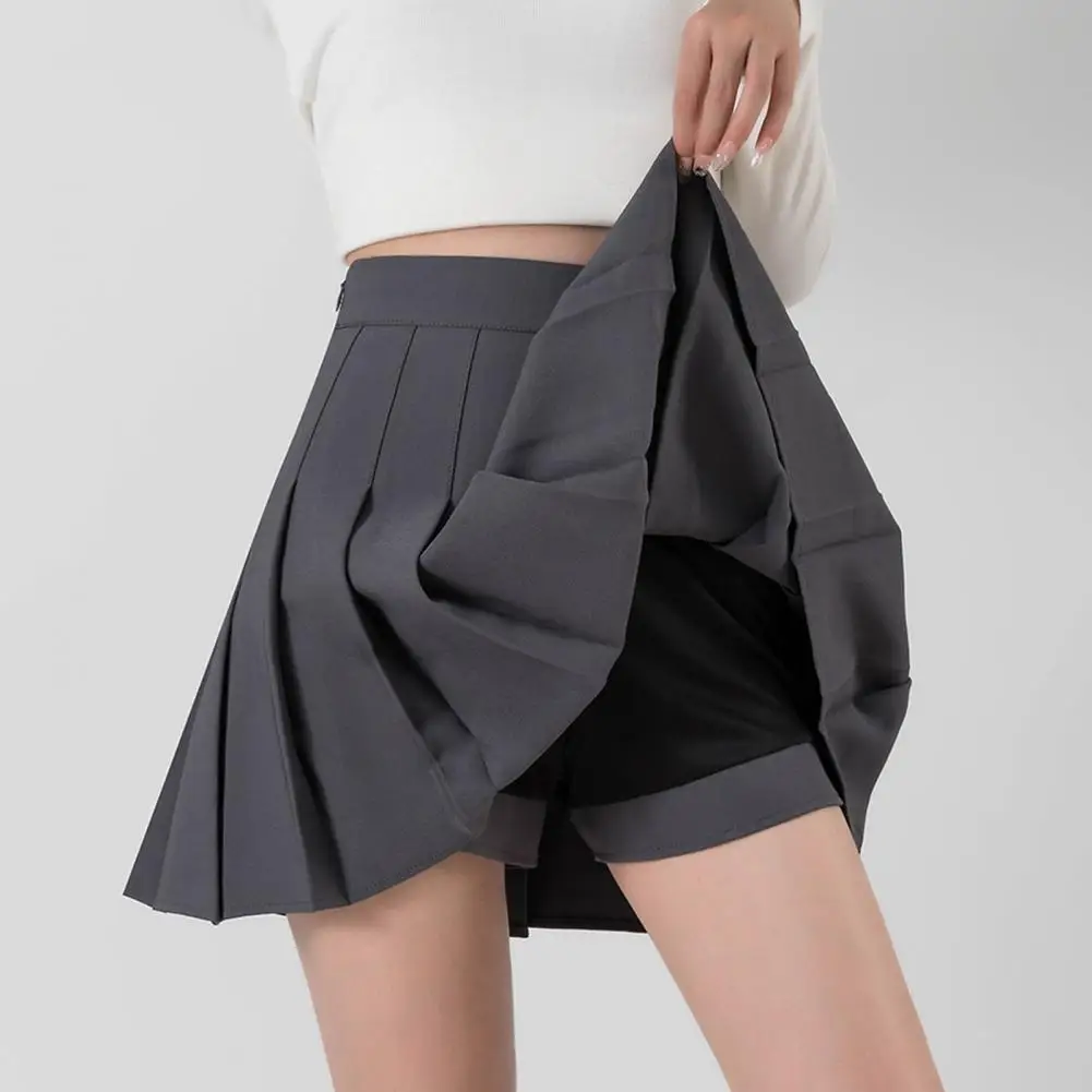 

Women Mini Skirt High Waist Loose Hem Anti-exposed Pleated Mini Skirt Dress-up Young Style A-line Girls Pleated Skirt