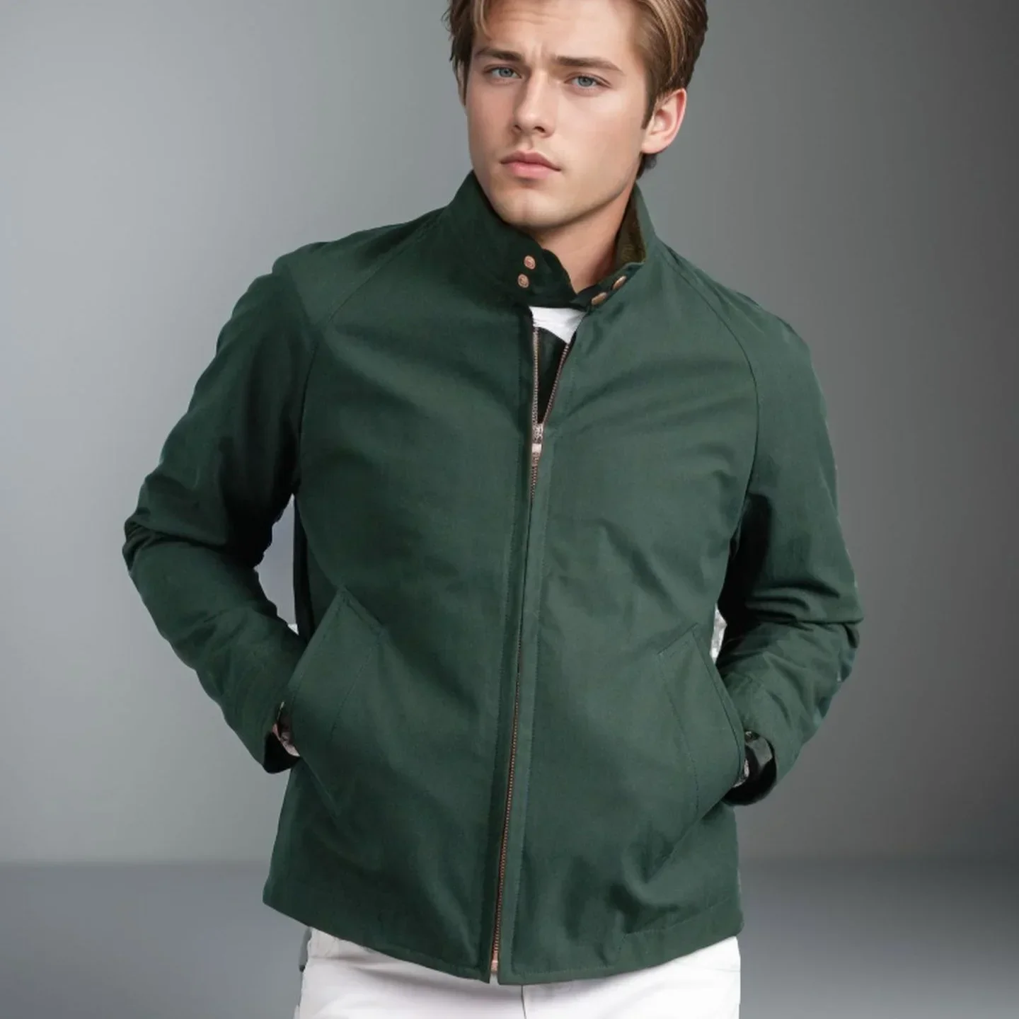 

LIBIELIY Men's Simple And Fashionable Spring And Autumn Jacket Of Japanese Style, Casual Solid Color Zippered Stand-up Collar Co