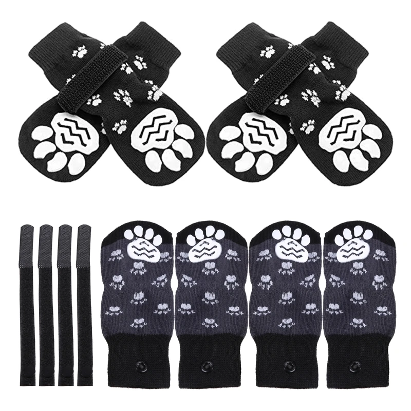 

4 Pcs Dog Rain Snow Waterproof Dogs Shoes Booties with Paw Patterns