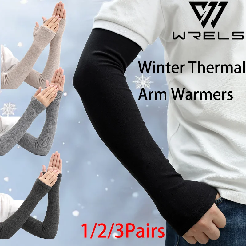 1/2/3Pairs Winter Thermal Arm Warmers Thickened Cold‑proof Thumb Hole Fingerless Women Men Winter Outdoor Sports Arm Sleeves