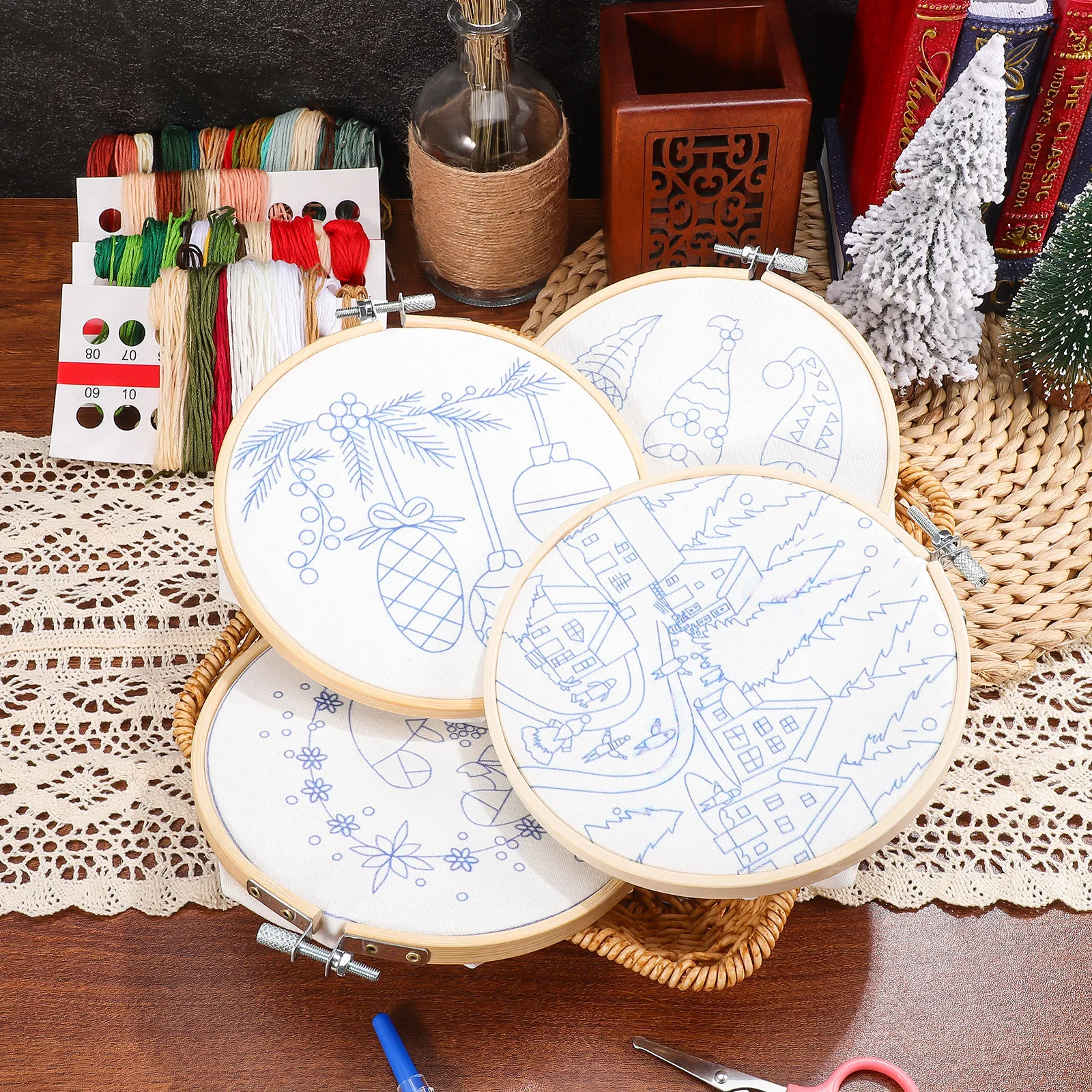

Christmas Embroidery Kit Patterns naments Craft Kits Beginners Tools Strong Materials Beautiful Designs Versatile Use Easy