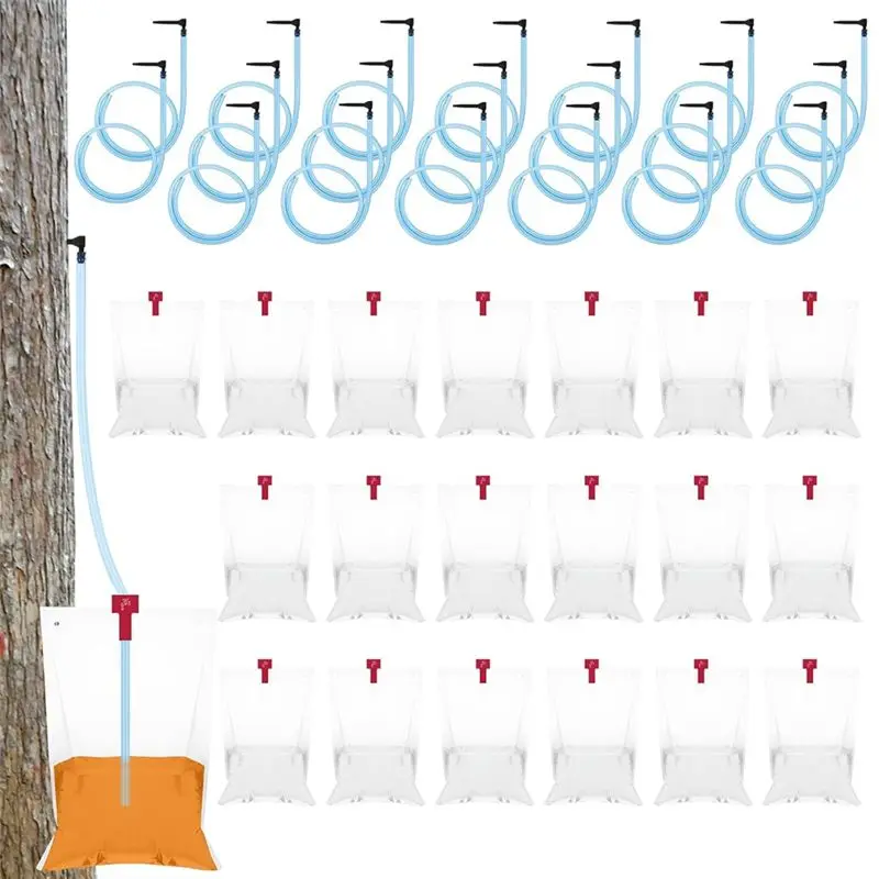A67M-20 Sets Maple Syrup Tapping Kit Include 20 Maple Tree Taps Spiles 20 Pcs 35In Maple Syrup Tubes 20 Pcs 8L Sap-Clear Bags