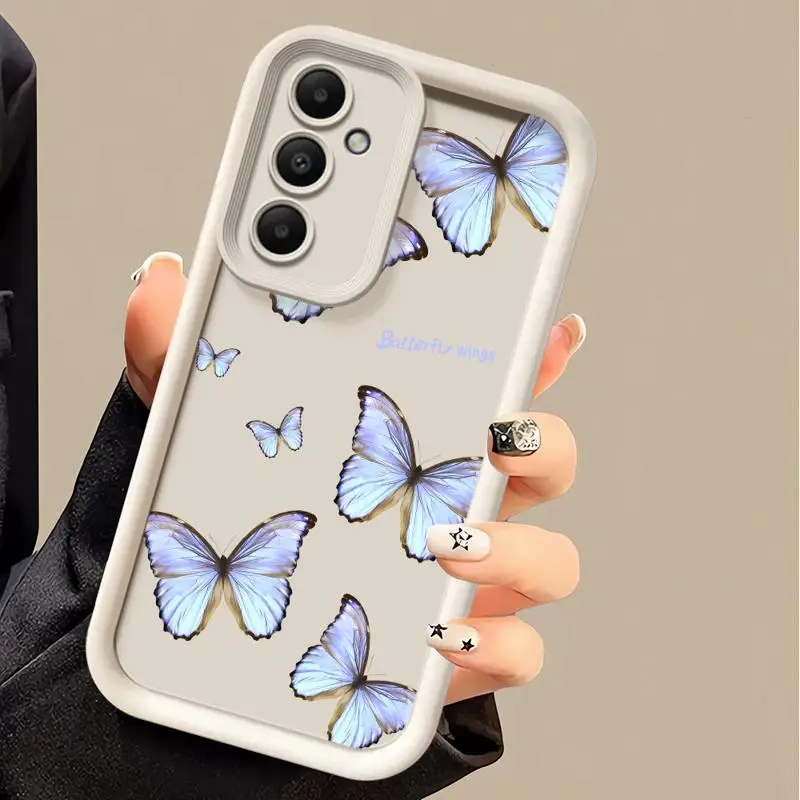 電話ケース三星銀河 A55 A52 A33 ケース A24 A15 A12 A23 A22 5 グラム A54 A52s A53 A14 funda カバーブルーハローフラワーバタフライ