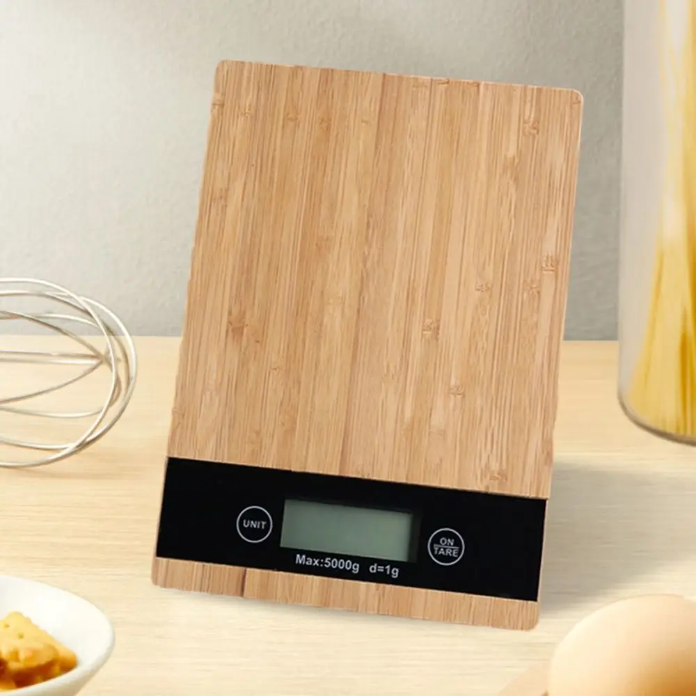 LCD Display Bamboo Kitchen Scale 5kg Weighing High Accuracy Digital Food Scales Portable Non-slip Electronic Household Scale
