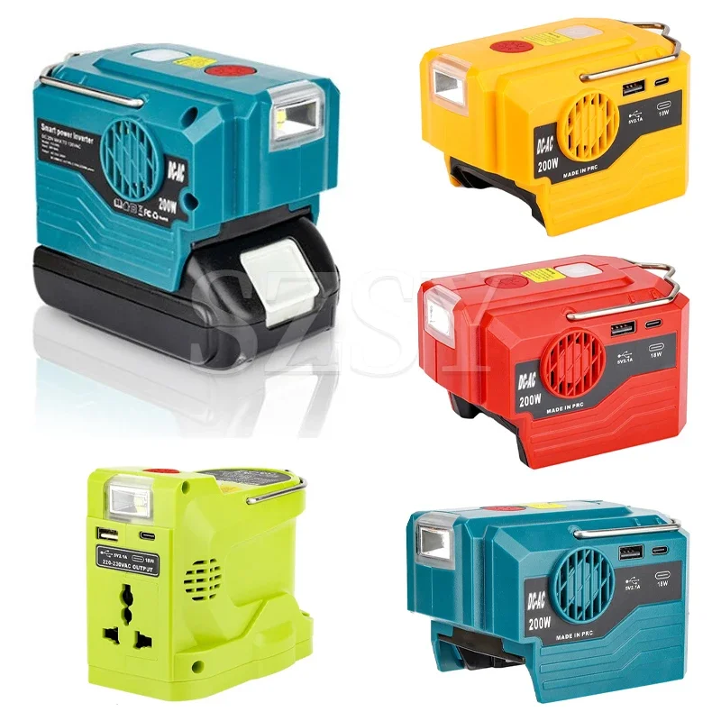 Outdoor Portable Inverter 200W For Makita/DeWalt/Milwaukee/Bosch/Ryobi 18V 20V Lithium Battery 120V/220V Portable Power Source