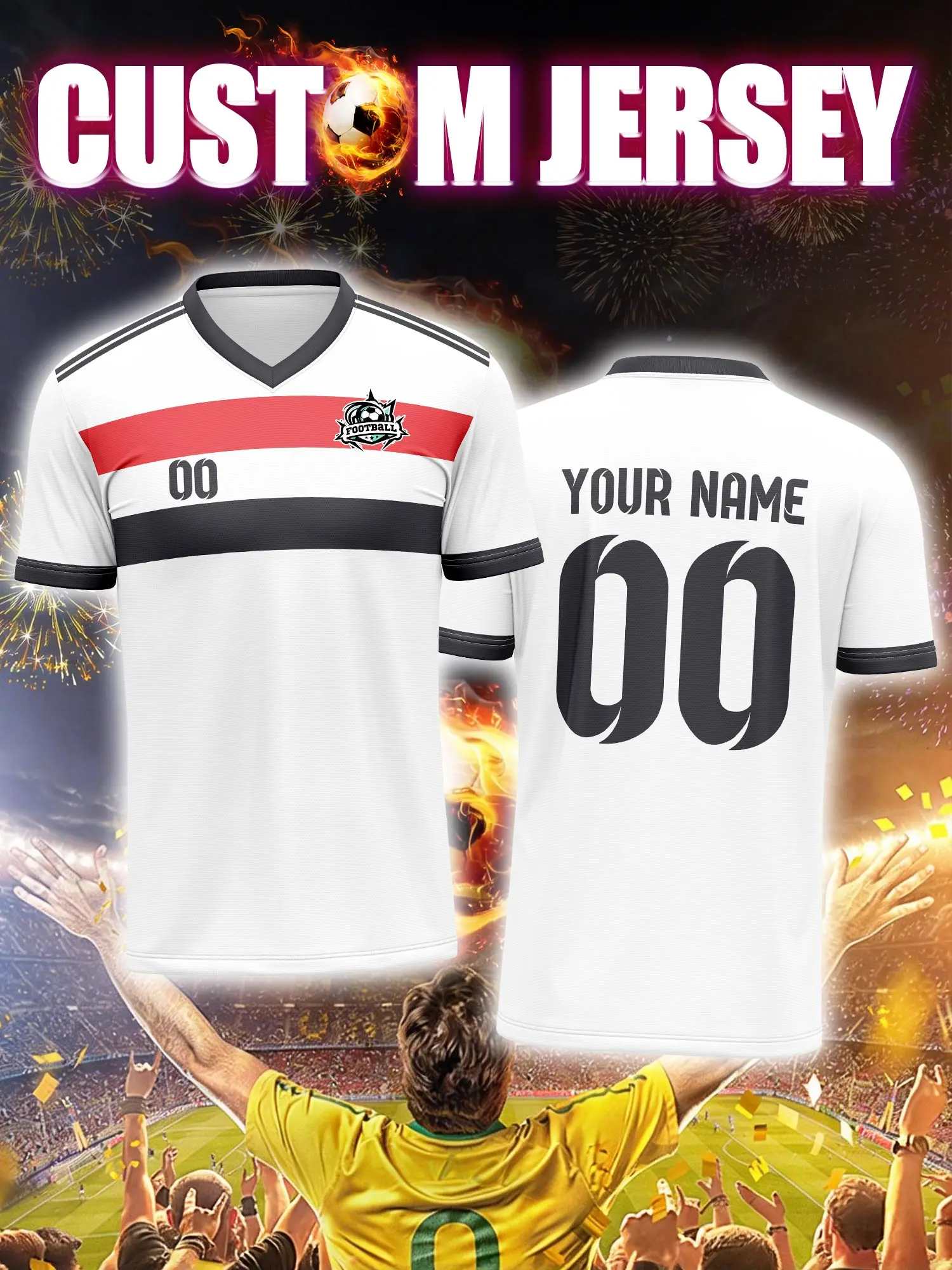 

Футболка для футбола с индивидуальным изображением, номером и именем, спортивная форма для болельщиков, облегающий и комфортный крой.