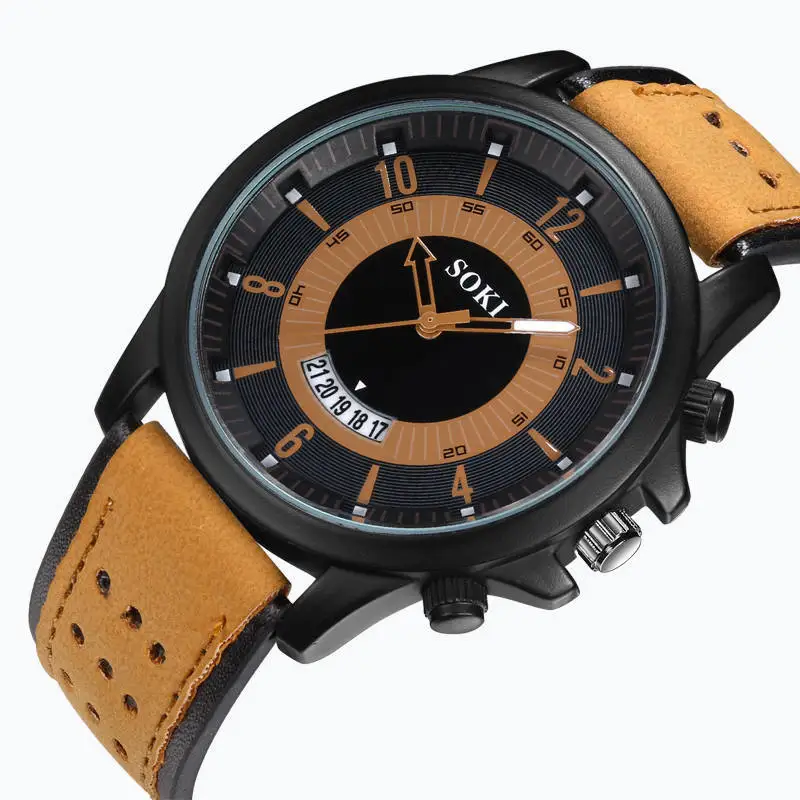 Reloj de pulsera deportivo para hombre, cronógrafo de cuarzo con correa de cuero, estilo militar, a la moda, novedad de 2024