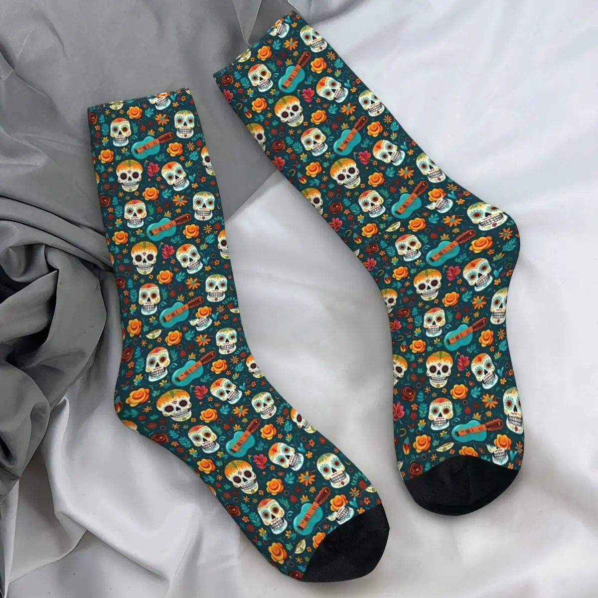 

Day Of The Dead Stockings Couple Colorful Sugar Skull and Flower Festive Celebration Socks Soft Winter Anti Bacterial Socks