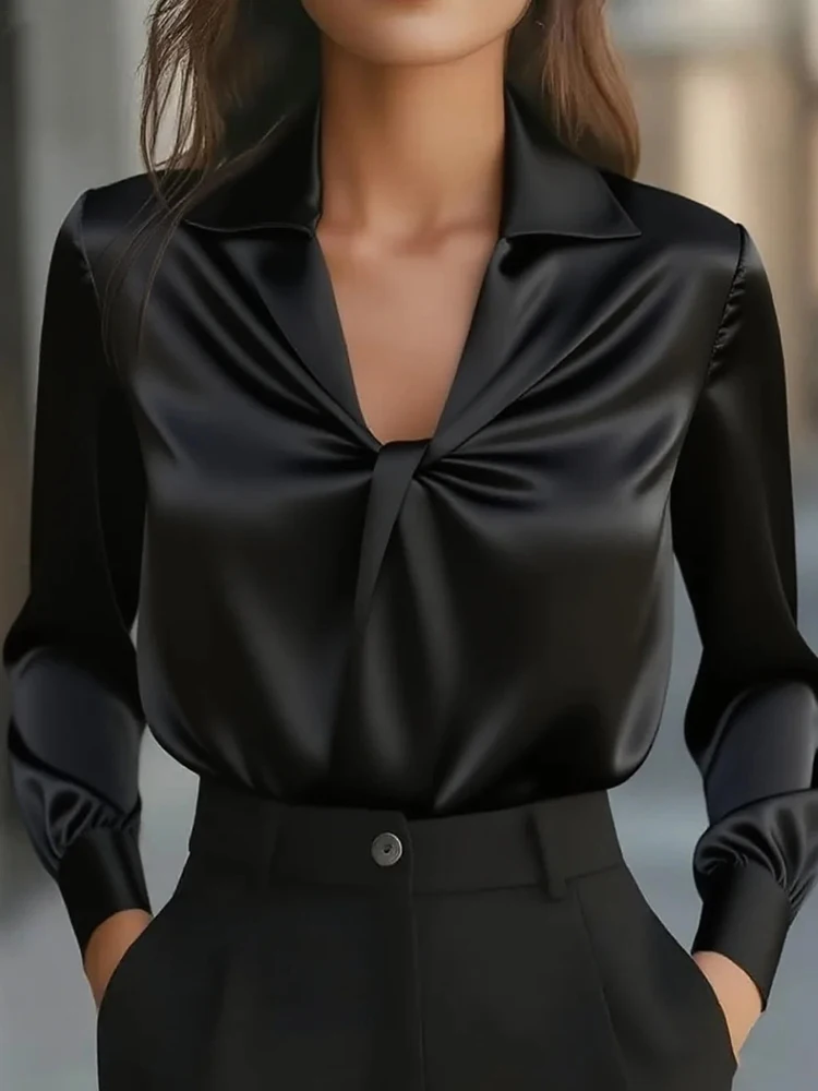 Nowe eleganckie i proste bluzki na wiosnę i jesień, damskie koszule z kołnierzykiem, codzienne i szykowne topy, koszule damskie z długim rękawem, z zakładkami i patchworkiem, kolekcja 2025.