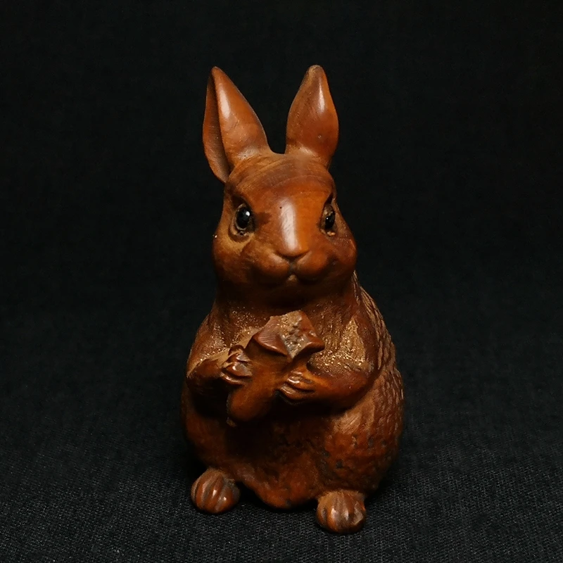 

YIZHU CULTUER ART Size 2.3 Inch Old Boxwood Hand Carved vivid Rabbit Figure Statue Netsuke Collectable