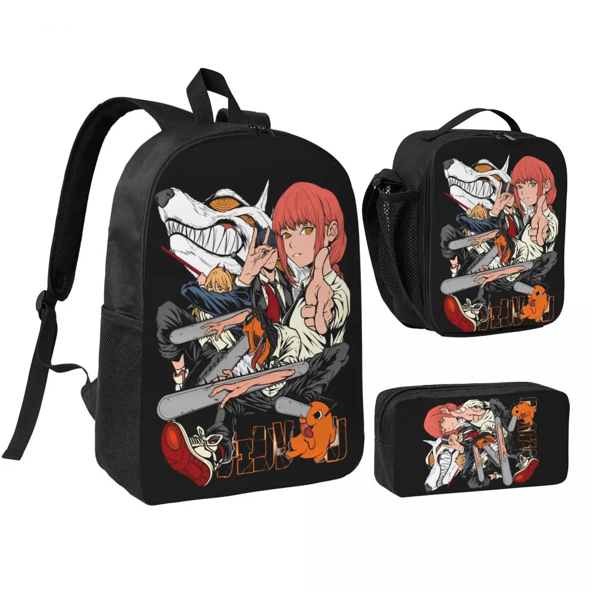 

Chainsaw Man 3pecs/set Backpack for Boys Girls High School Daypack Lunch bag Pencil Case