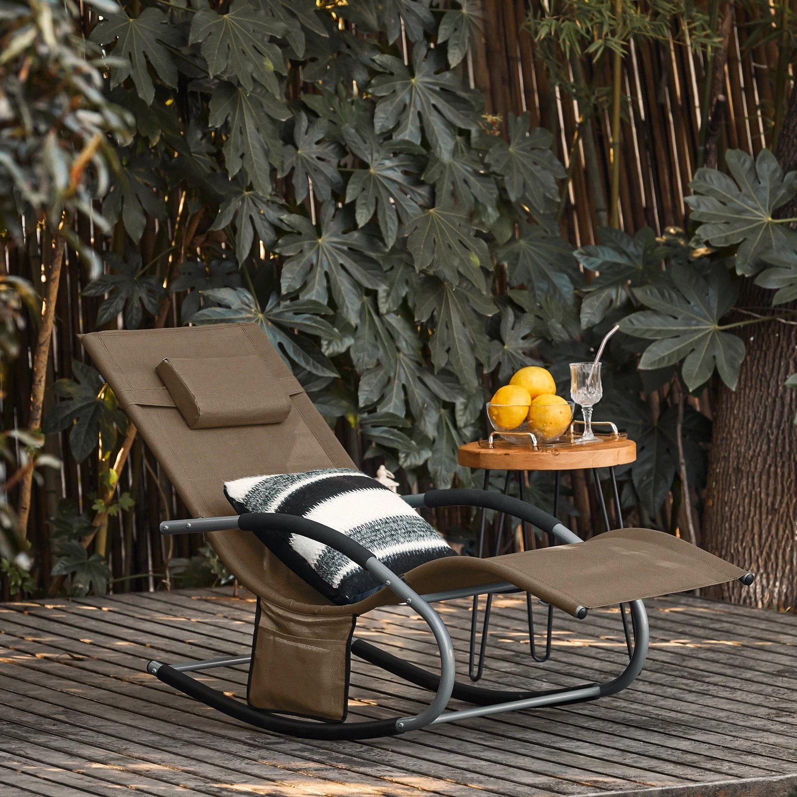 SoBuy OGS28 Sonnenliege Gartenliege wetterfest Liegestuhl Schaukelstuhl mit Kopfkissen Outdoor Terrasse Balkon Camping bis 150kg – Detail 13