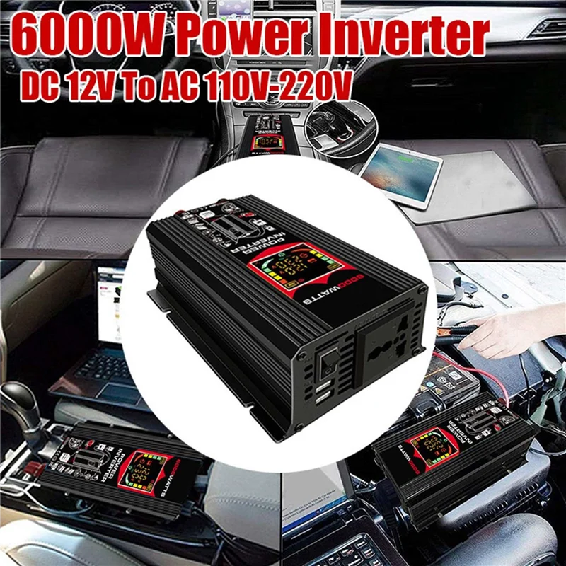 

ABFI 6000 Вт Автомобильный синусоидальный инвертор постоянного тока в переменный ток 220 В, универсальный преобразователь, оснащенный двумя USB-розетками для активного отдыха