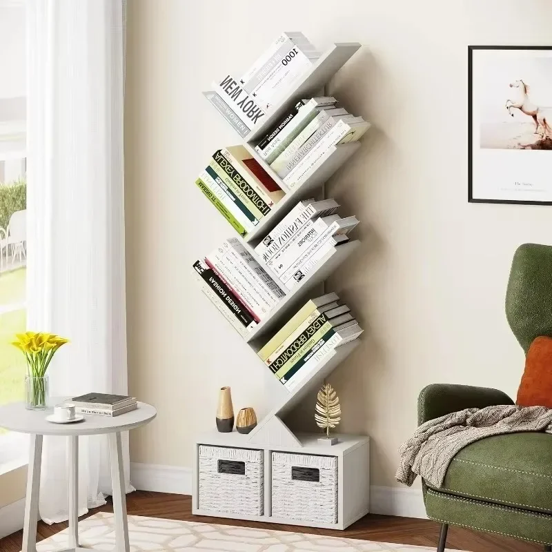 

Bookshelf with Storage, Tall Narrow Bookcase, Wood Book Storage Rack for CDs/Books, Small Book Organizer Shelves for Bedroom