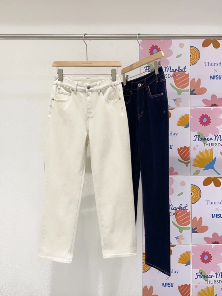 Handmade Upaded Version True Brand Jeans High Waist Straight Leg Pure Color Spring New Arrival for Young Women 8-24 Years Old