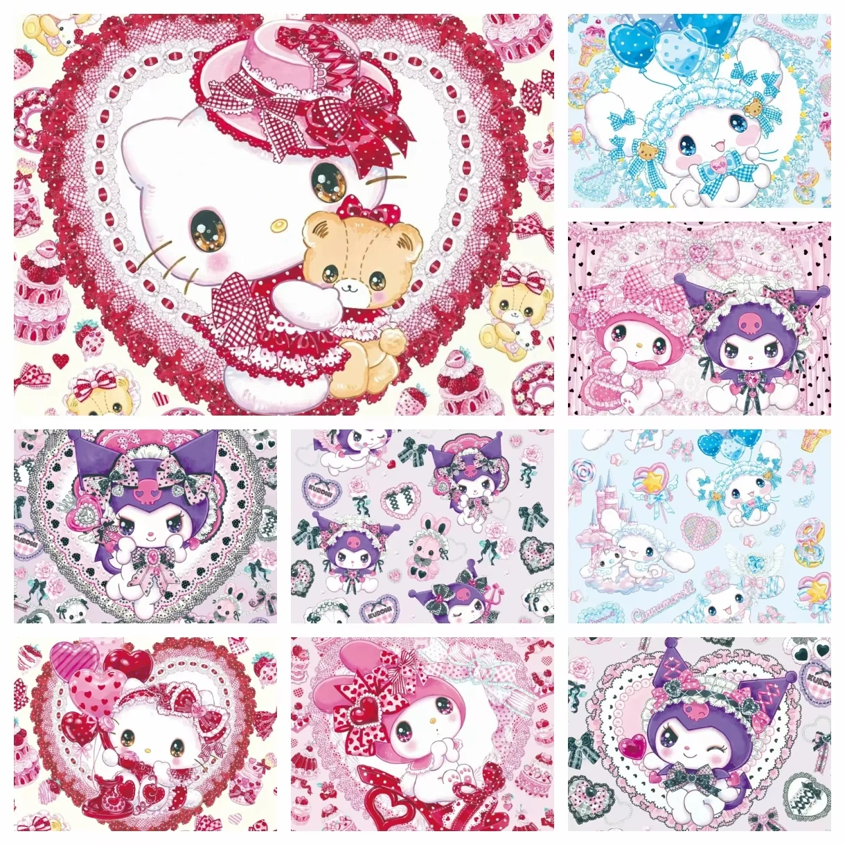 Kulomi My Melody Diamant-Malerei-Sets Foto-Kunst 5D DIY Vollbohrer Mosaik Kreuzstich Stickerei Heimdekoration Geschenk
