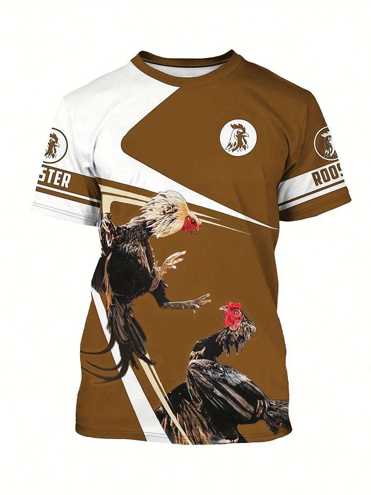 Summer Daily Casual Men's T-shirt Outdoor Street Short Sleeve Personalized Mexican Rooster Battle Print Men's Crewneck T-shirt