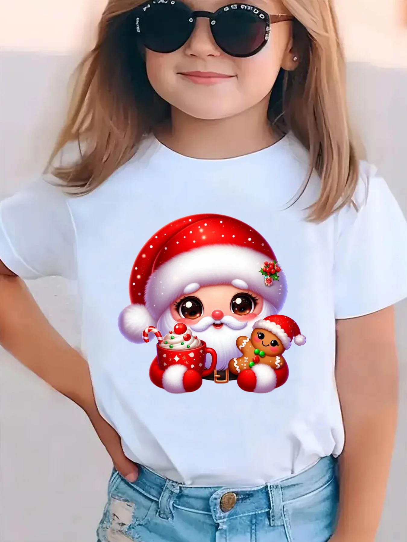Kids Boys Girls Family Matching T Shirt Christmas Santa Claus Gingerbread Man Print Short Sleeve Tee Casual Parent Child Tops