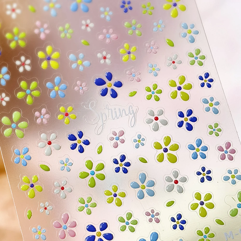 Adesivo floreale colorato per nail art Motivi da giardino estivo Petali di fiori succosi Motivi botanici dimensionali Decalcomania adesiva per manicure