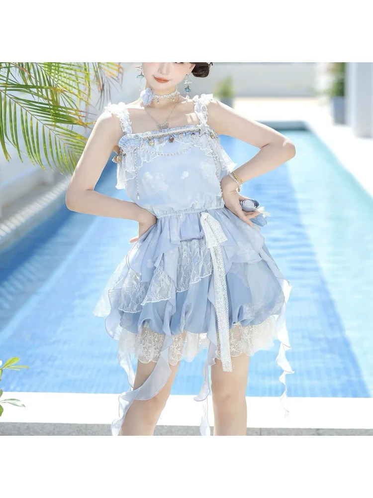 

2025 new Island Wind Island Original New Chinese Style Improved Hanfu Han Elements Strap Top Half Skirt Sweet Girl Set Summer